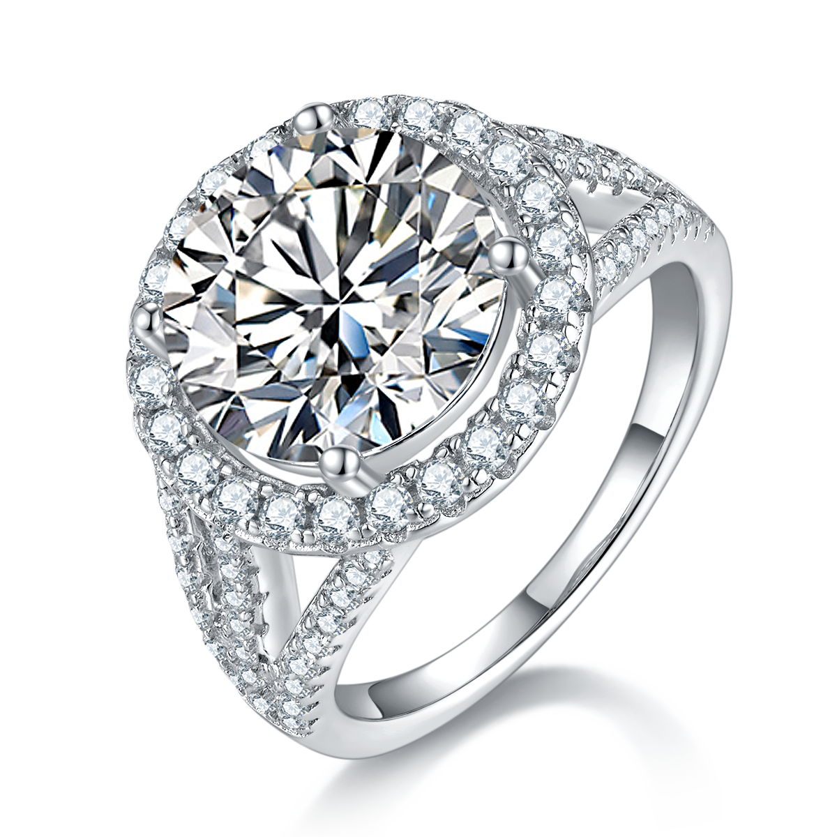 Classic round bag S925 silver plated white gold moissanite diamond women's ring 5.0 carats D-class